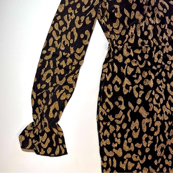 Miss Ord Gold Metallic Black Leopard/Cheetah Print ElasticCuffs Midi Dress NWT S - Picture 6 of 14